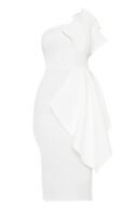 White One Shoulder Pleated Detail Midi Dress