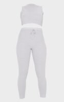 Grey Ribbed Legging And Frill Edge Crop Pj Set