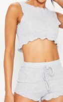 Grey Ribbed Frill Edge Short PJ Set