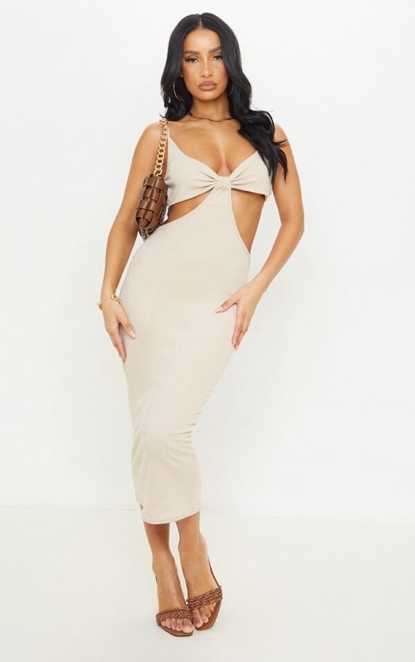 Nude Strappy Cut Out Knot Detail Midi Dress