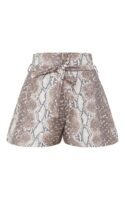 Brown Snake Faux Leather Belted Shorts