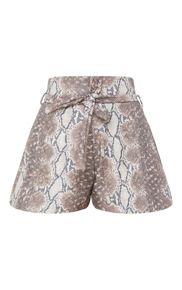 Brown Snake Faux Leather Belted Shorts