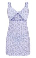 Lilac Ditsy Print Twist Bust Cut Out Shift Dress