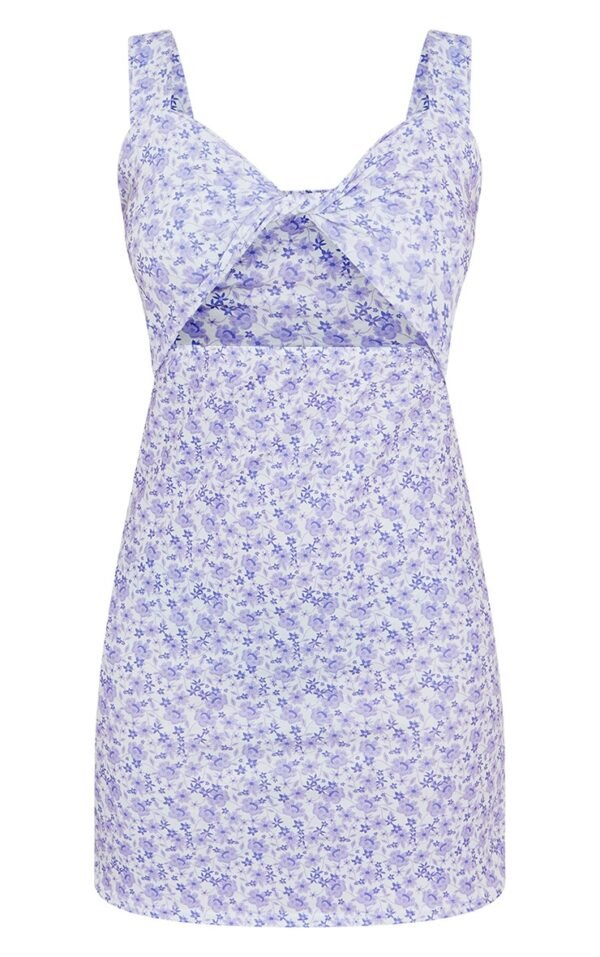 Lilac Ditsy Print Twist Bust Cut Out Shift Dress