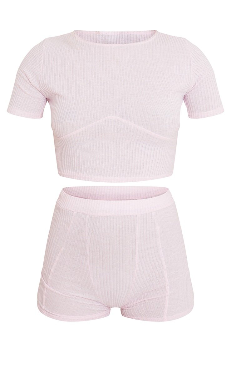 Pink Soft Brushed Rib Seam Detail Short PJ Set