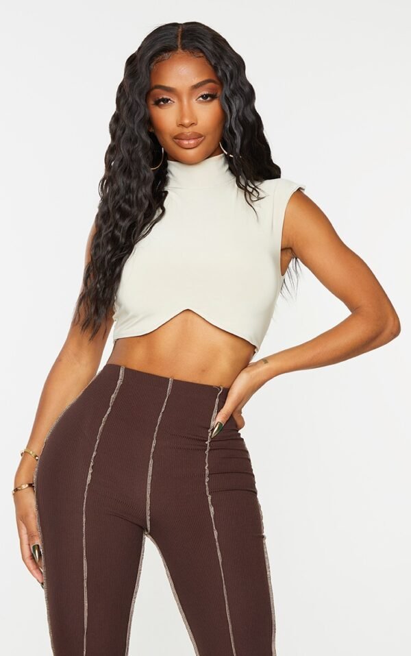 Shape Stone Slinky Sleeveless High Neck Crop Top