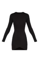 Black Long Sleeve Wrap Skirt Bodycon Dress