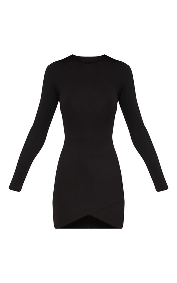Black Long Sleeve Wrap Skirt Bodycon Dress