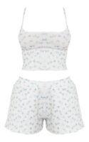 White Ditsy Floral Print Rib Cami And Shorts Pj Set