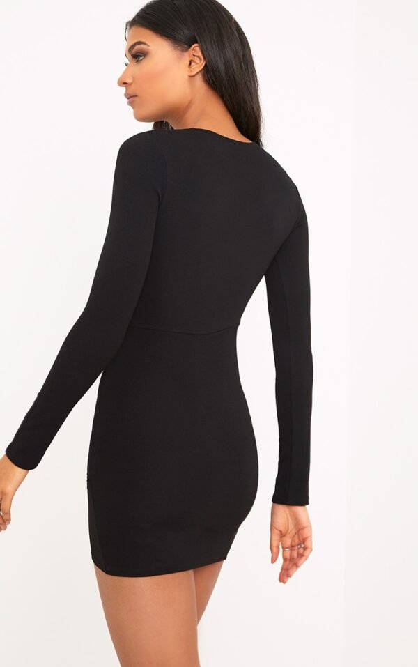 Black Long Sleeve Wrap Skirt Bodycon Dress
