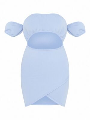 Baby Blue Scuba Bardot Wrap Skirt Bodycon Dress