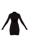 Black Jersey High Neck Long Sleeve Cut Out Detail Bodycon Dress