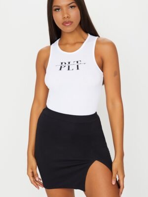 Black Jersey Side Split Mini Skirt4