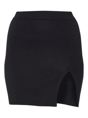 Black Jersey Side Split Mini Skirt