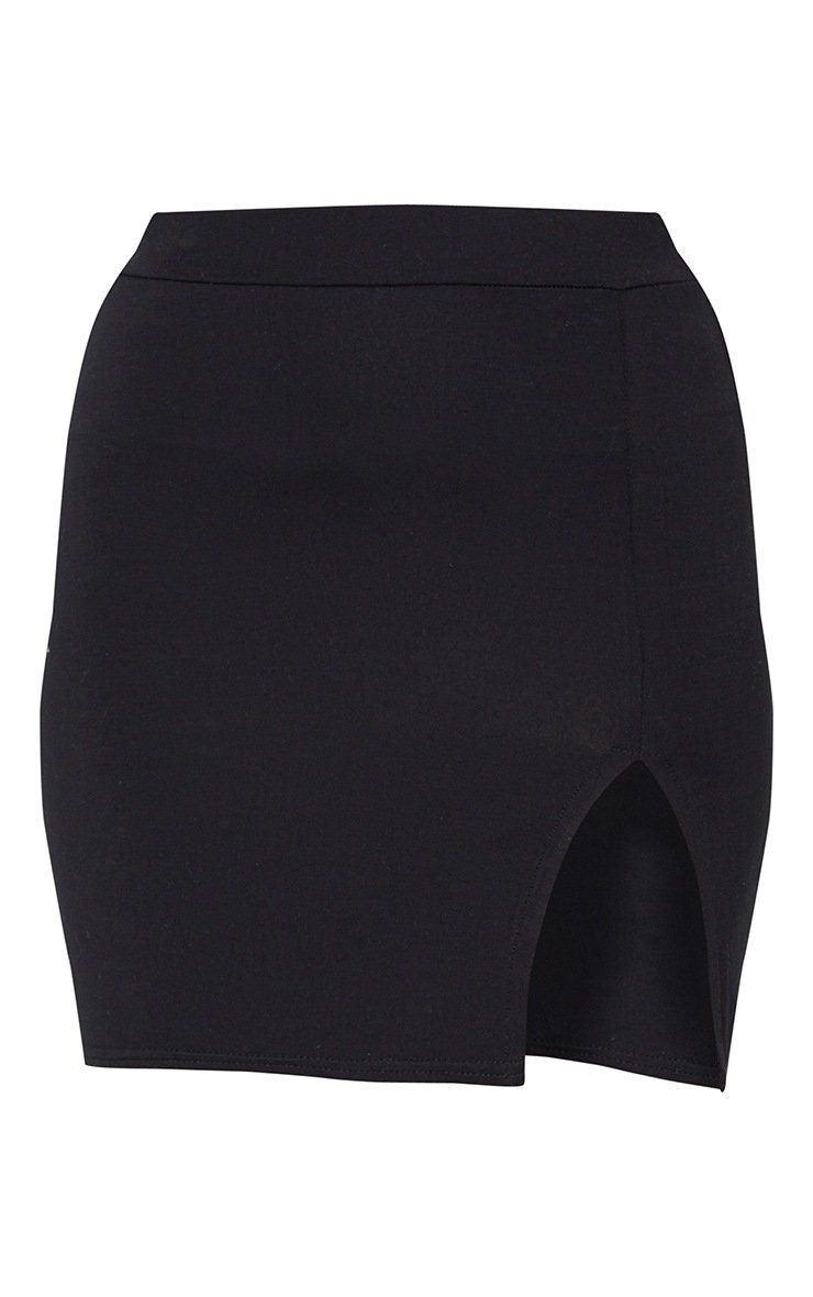 Black Jersey Side Split Mini Skirt