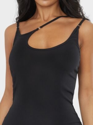 Black Ribbed Multi Strap Detail Bodycon Dress 4