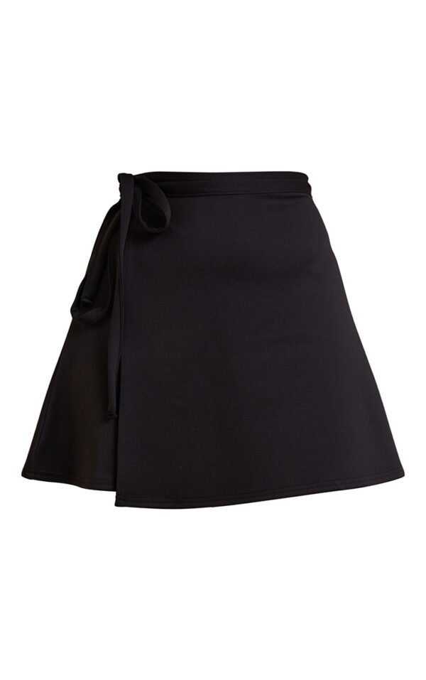 Black Wrap Scuba Mini Skirt