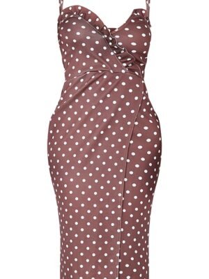 Chocolate Polka Dot Frill Detail Wrap Midi Dress