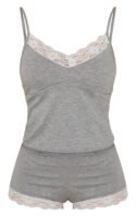 Grey Lace Trim Soft Jersey Cami And Shorts PJ Set