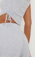 Grey Ruched Side Collared Rib Short PJ Set
