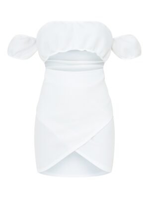 White Scuba Bardot Wrap Skirt Bodycon Dress