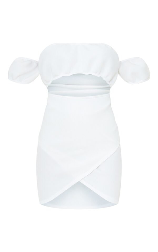 White Scuba Bardot Wrap Skirt Bodycon Dress