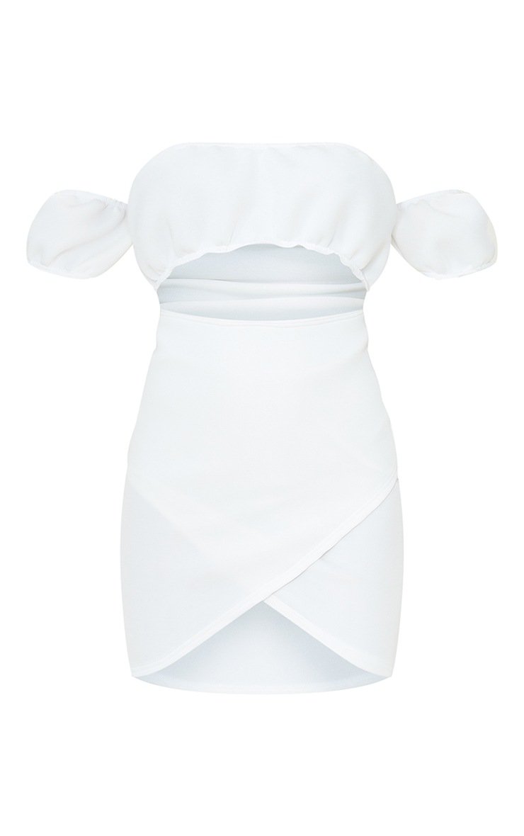 White Scuba Bardot Wrap Skirt Bodycon Dress