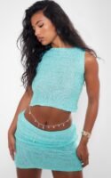 Turquoise Sequin Knit Racer Neck Vest