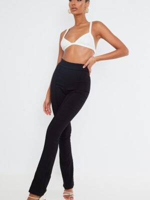 Black Stretch Woven Pintuck Flared Trousers