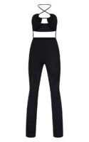 Black Bandage Rib Cross Back Flared Jumpsuit