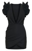 Black Scuba Frill Sleeve Plunge Bodycon Dress