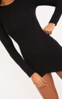 Black Long Sleeve Wrap Skirt Bodycon Dress