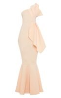 Nude Bonded Scuba Pleated One Shoulder Fishtail Maxi Dress