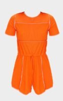 Orange Seam Detail Short Sleeve Romper
