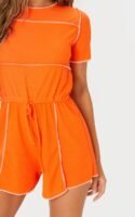 Orange Seam Detail Short Sleeve Romper