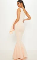 Nude Bonded Scuba Pleated One Shoulder Fishtail Maxi Dress