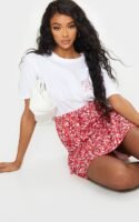 Red Ditsy Floral Tie Waist Ruffle Skirt