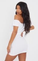 White Scuba Off Shoulder Tie Waist Bodycon Dress