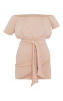 Stone Scuba Off Shoulder Tie Waist Bodycon Dress