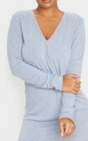 Grey Basic V Neck Long Sleeve T-Shirt Dress