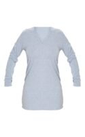 Grey Basic V Neck Long Sleeve T-Shirt Dress