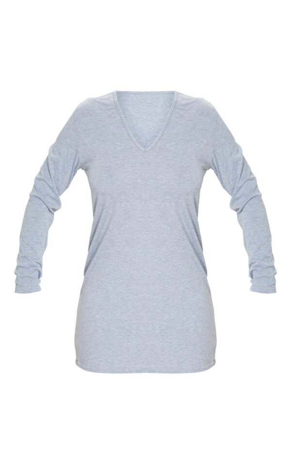 Grey Basic V Neck Long Sleeve T-Shirt Dress