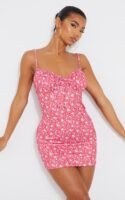 Pink Ditsy Print Ruched Bust Tie Detail Shift Dress