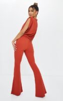 Rust High Neck Shoulder Pad Sleeveless Jumpsuit