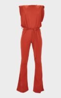 Rust High Neck Shoulder Pad Sleeveless Jumpsuit
